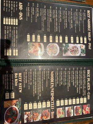 Current Entrée Menu