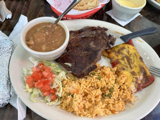 This was a Father's Day special they ran over the weekend. It was actually a very good for a Ribeye and 2 Enchiladas for $16.99.