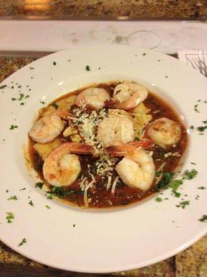 Mushroom ravioli with jumbo shrimp