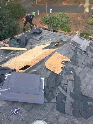 We work in the dark and save houses.  It's what we do. Tomorrow expecting close to an inch of rain Today a tree fell on this house.