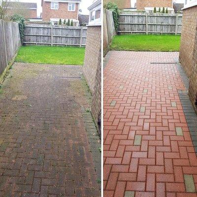 Patio pressure wash before and after.