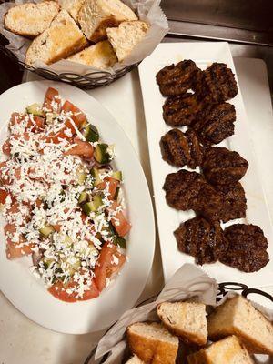 Qofte, Shepherd Salad and homemade bread