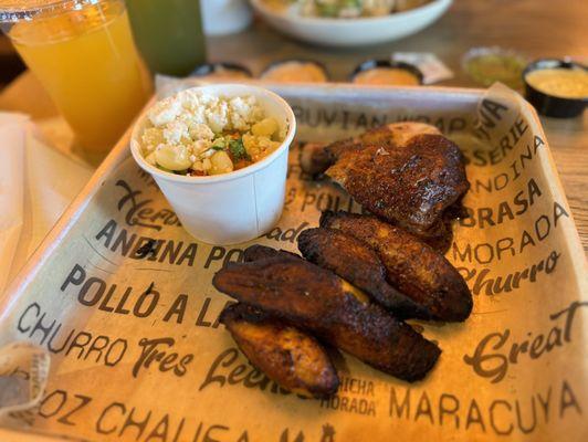 1/4 Chicken with 2 Sides Plantains and corn salad