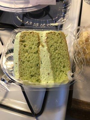 Pistachio cake. I love pistachios but was on the fence about it being a cake. I WAS WRONG....so delicious. The moistness was amazing.