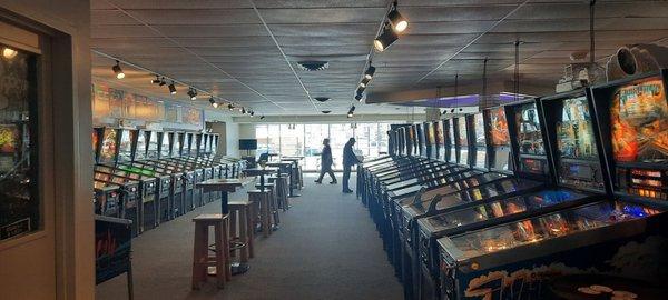 3 rows of pinball machines(75 cents) all in excellent condition, pool tables and some old video games.