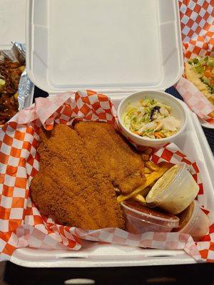 Fish and chips (catfish). Yumminess.