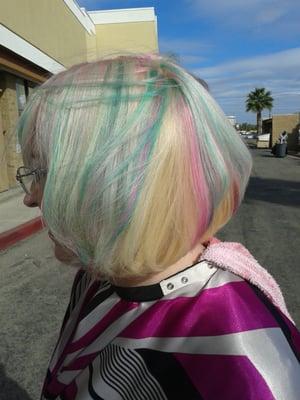 my first visit at Kate's salon. I became a platinum blonde with fantasy colors!