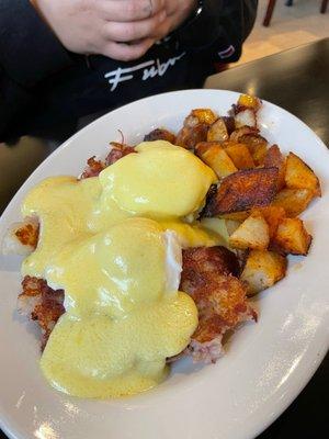 Eggs Benny over hash