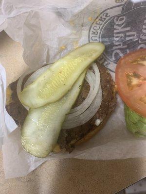 "No" pickle Doublestack cheddar burger