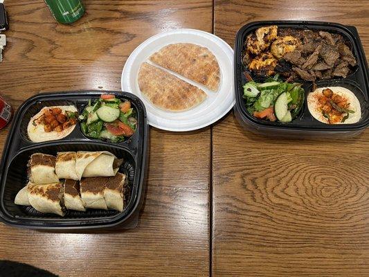 Layla's Mix Grill Platter (right) and Arabic Lamb Shawarma (left)