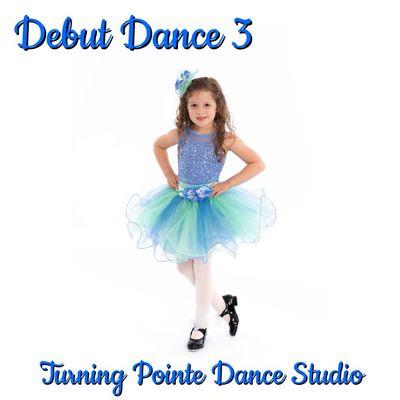 Our kinder cuties ages 5-6 tap and twirl in Debut Dance 3.