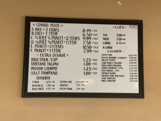 Menu as of 4/3/21