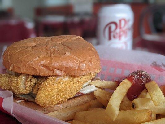 Fish sandwich basket (canned soda included) $6.79