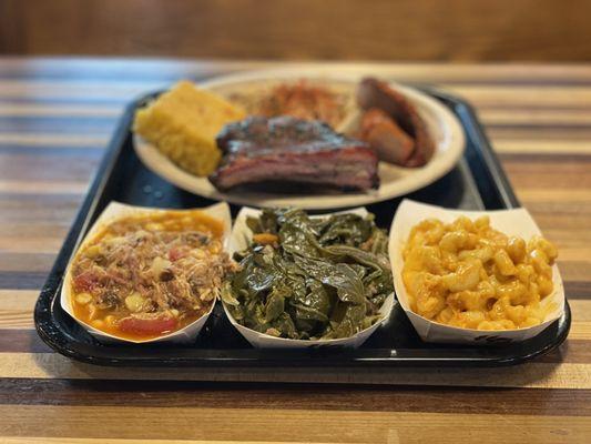 Brunswick stew, sautéed greens + things, Mac and cheese