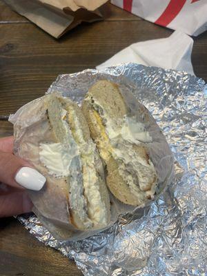 Sausage egg & cream cheese everything bagel !