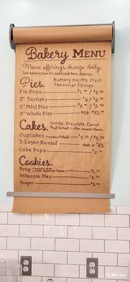 Baked goods menu.