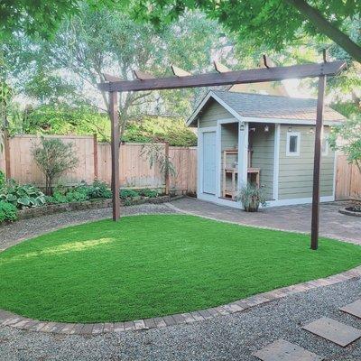 artificial turf installation and Pergola