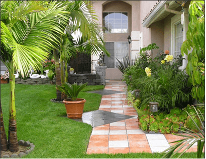 Custom tile design; new irrigation system; and a stone wall to create a courtyard for fountain and entertainment.