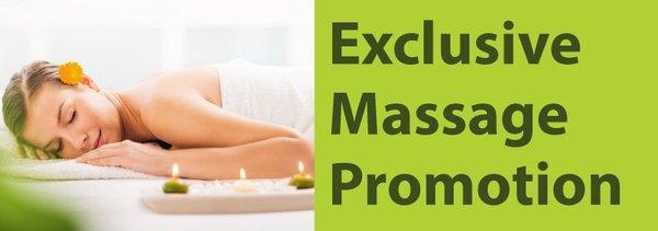 Please check in periodically to see our latest Massage Deals!