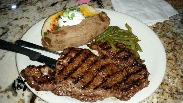 Steak, potatoes and fresh green beans. Monday's special.