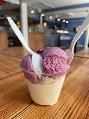 Double ice cream (Maine salt caramel and brewbleberry oat based)