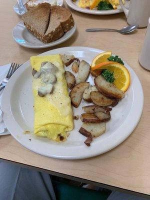 Mushroom and Swiss omelet.