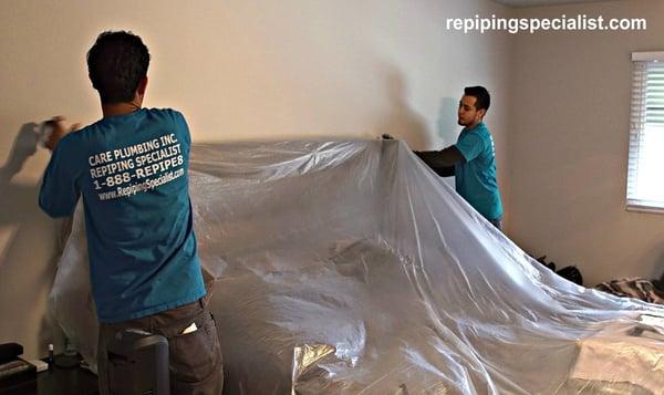 Repiping Specialists - Care Plumbing OUR STEP-BY-STEP PROCESS - #1 PROTECTIVE COVERINGS Bedroom care!