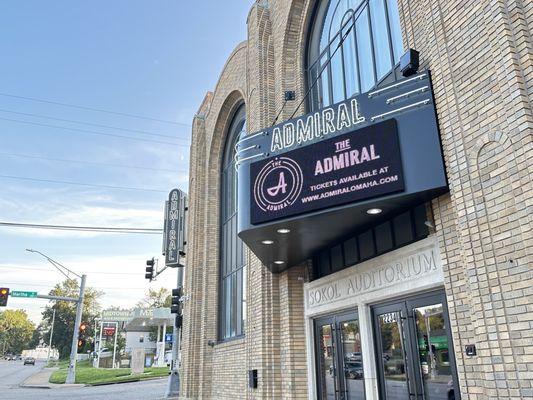 The front of The Admiral (they kept the historical Sokol Auditorium name below)