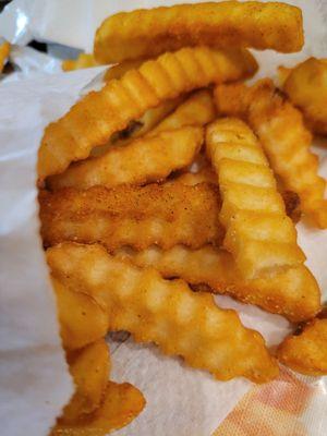 Seasoned, crinkle cut fries