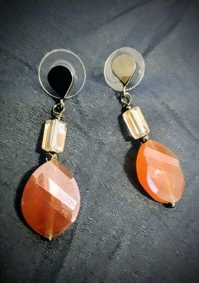 Gold and brown agate earrings