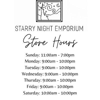 Store hours are listed below!