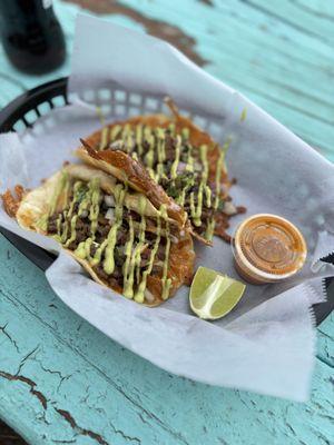 cheese crust beef street tacos