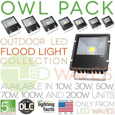 The Owl Pack is made in 10 to 200W levels. Great for home security OR industrial areas due to its crisp, commercial quality beam of light.