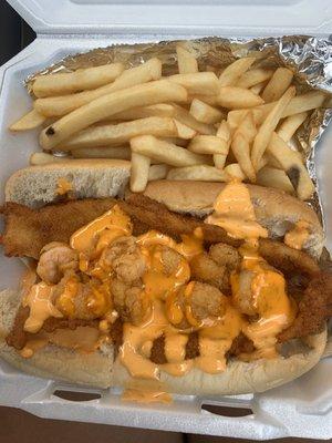 Shrimp and catfish poboy