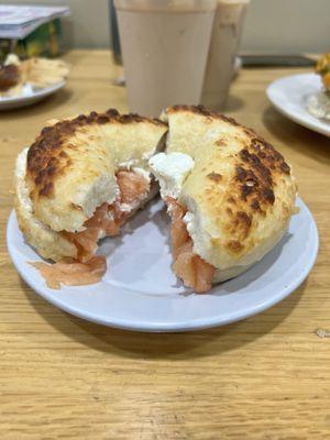 Asiago lox bagel