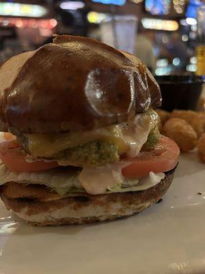 Fried Avocado sandwich with tots. Yum.