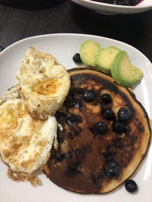 Eggs, blueberry pancakes!!!