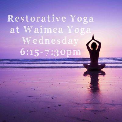 Restorative Yoga. A gentle paced class, with lots for props. A time for des-stressing. Come Enjoy!