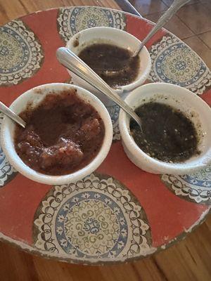 Three salsas served with chips...all flavorful!