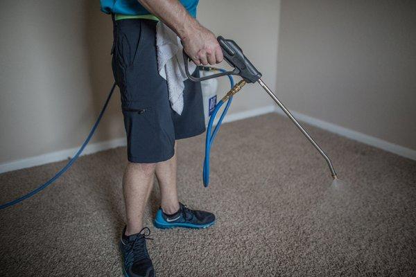 While carpet cleaning, pre-spray loosens dirt and other contaminants.