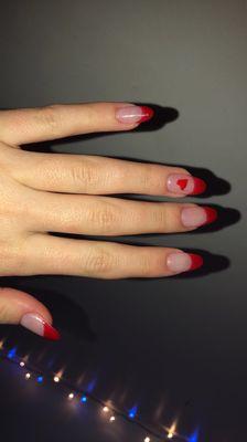 Valentine's Acrylic shaped by Vinny, Gel Polish by Sueann - $50