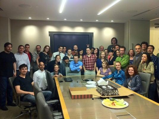 The Blue Fountain Media team celebrates birthdays in our main conference room.