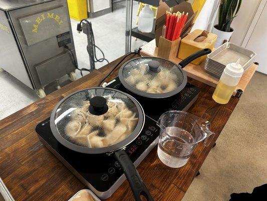 Cooking area with dumplings