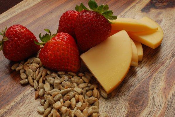 Evening Snack - Gouda, Strawberries, Sunflower Seeds