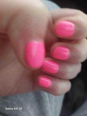 Shellac over my own nails!  In the color Tutti Frutti. Vibe was great. Very sterile clean salon.