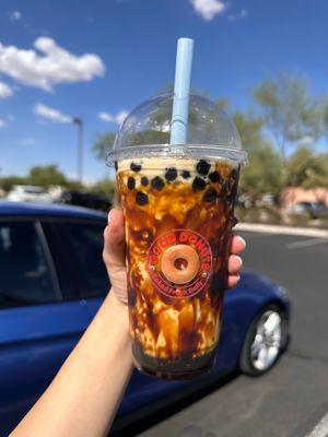 Brown sugar milk with black boba pearls