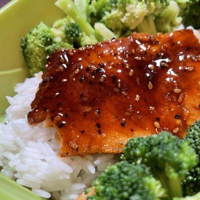 Salmon Dinner with rice and broccoli