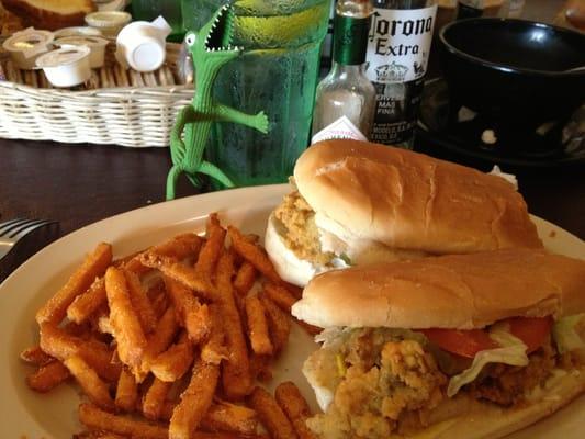 Oyster po boy and sweet potato fries