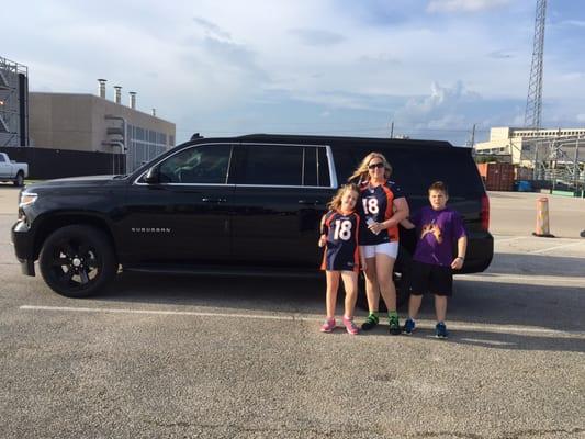 Our first outing in our new Suburban: The Texans and Broncos pre season game in Houston.