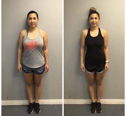 Diana went from 144.5lbs @ 32.5% body fat to 117lbs @ 21% body fat.